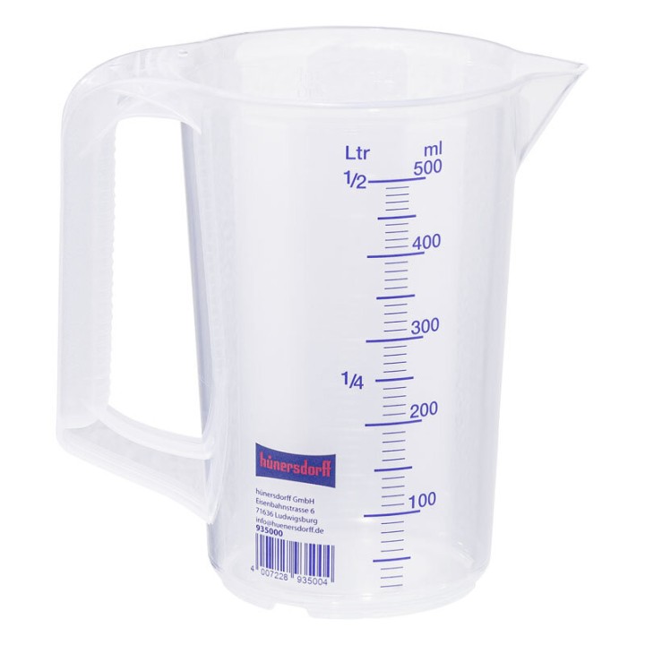Broc doseur gradué 500 ml en polypropylène, 2 échelles